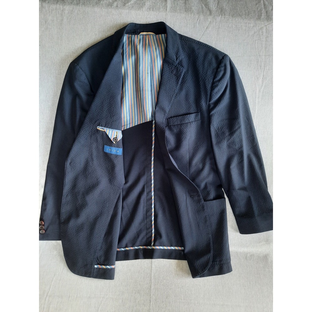 BIZIA CARINI Mens Wool Blend Textured Blazer Navy Blue Size 46R Stripes Lining